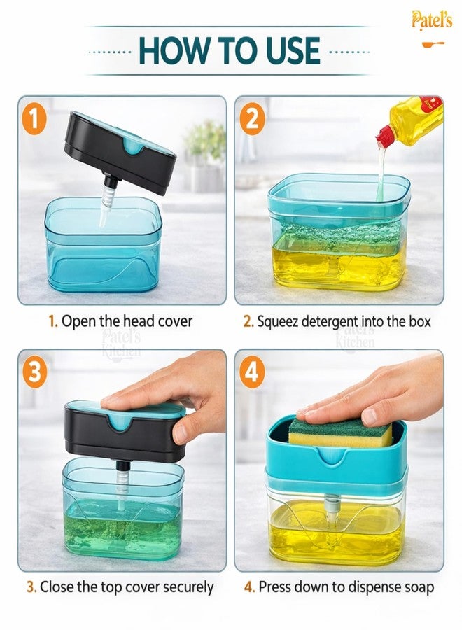 Patel's Kitchen 2 in 1 Soap Dispenser for Kitchen with Sponge Holder 400 Ml,Hollow Design,Durable&Smooth Body Sink Dish Washing Soap Dispenser Set Sponge Holder Kitchen Sink Accessories(Multi Color) - Image 5